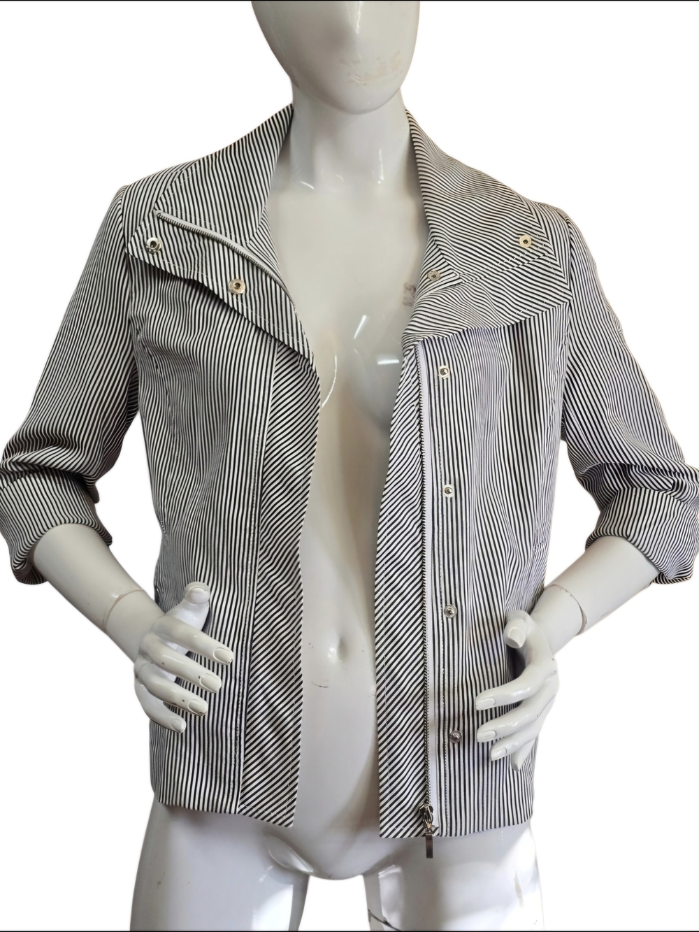 Erin London Black & White Striped Utility Jacket Sz MP